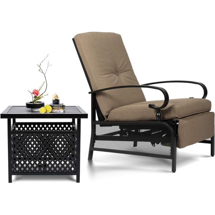 SUNCROWN Outdoor Patio Adjustable Cushioned Recliner Lounge Chair Set with Coffee Square Side Table - Image 2