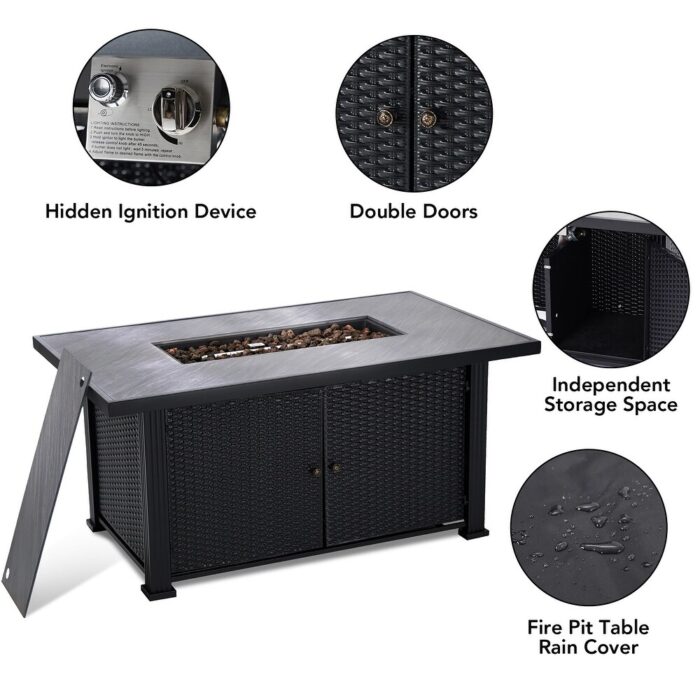 Propane Fire Pit Table 57 x 22 Inch 50000BTU with Cover & Rain Cover - Image 2