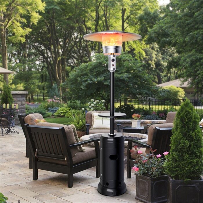 Outdoor Heater Propane Standing LP Gas Steel with Table and Wheels - Image 2