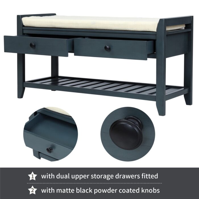Shoe Rack with Cushioned Seat and Drawers, Multipurpose Entryway Storage Bench - Image 2