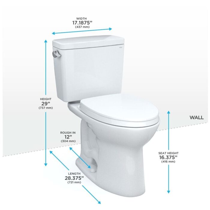 Toto MS776124CEG#01 Drake 1.28 GPF Two Piece Elongated Toilet with Left Hand Lever Seat Included - Image 2