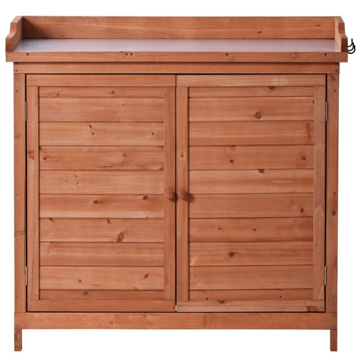 Outdoor 39" Potting Bench Table, Rustic Garden Wood Workstation Storage Cabinet Garden Shed - Image 2