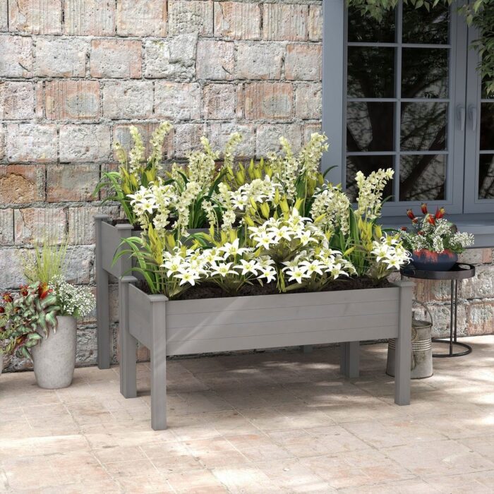 Outsunny 2 Tier Raised Garden Bed, Elevated Wooden 2 Box Planter , Gardening Grow Stand, Planting Bed for Flowers