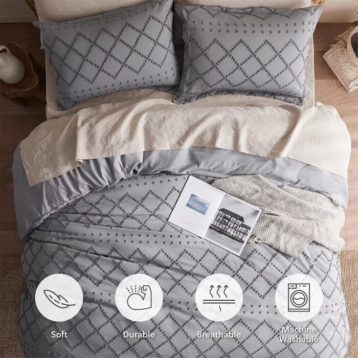 3 Pieces Boho Embroidery Shabby Chic Home Bedding Duvet Cover Set - Image 2