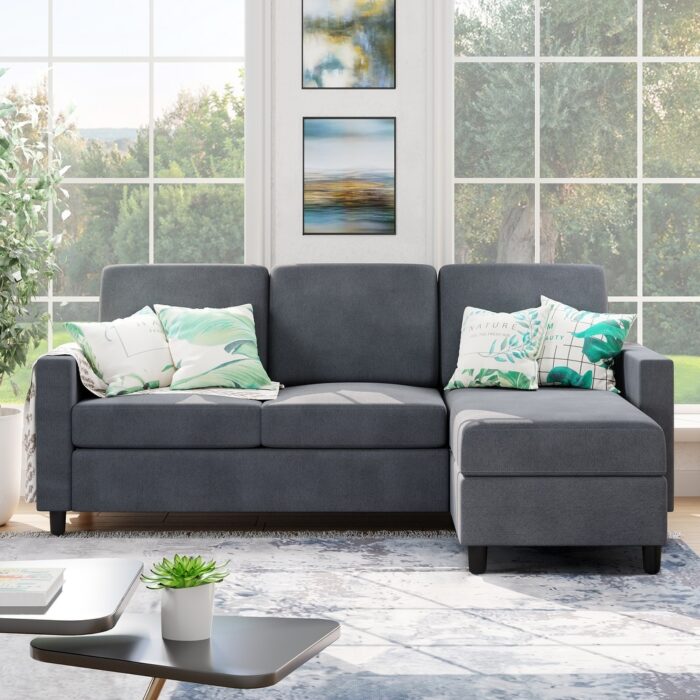 Futzca Modern L-shaped Convertible Sectional Sofa w/ Reversible Chaise