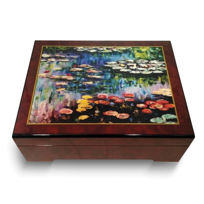 Curata San Francisco Music Box Co. Monet Water Lilies Gloss Burlwood Finish (Plays Waltz of The Flowers) Wooden Music Box