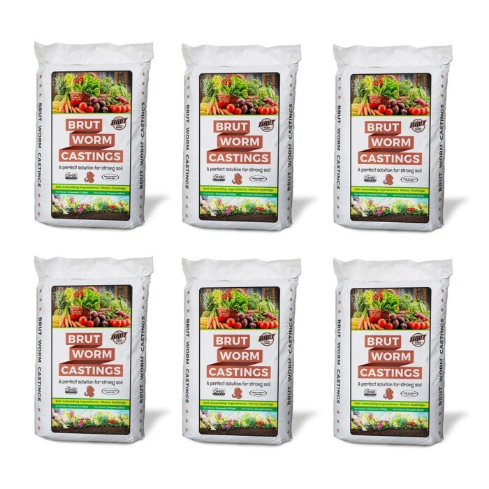 Brut Worm Farms Organic Worm Castings Soil Builder, 30 Pound Bag (6 Pack)