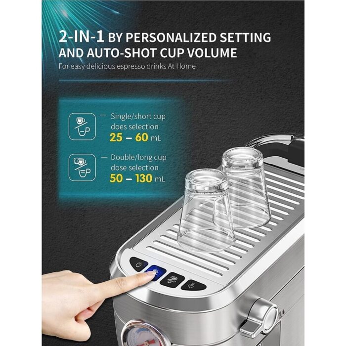 Semi-Automatic Espresso Machine 20 Bar, Professional Espresso Maker with Milk Frother Steam Wand - Image 2