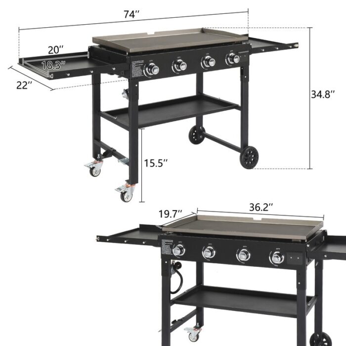 Foldable 4-Burner Flat Top Gas Griddle Cooking Station - Image 2