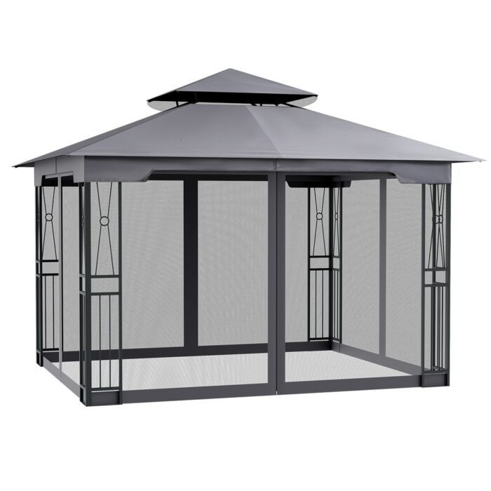 12 Ft. X 10 Ft. Soft Double Roof Patio Gazebo With Mosquito Net - Image 2