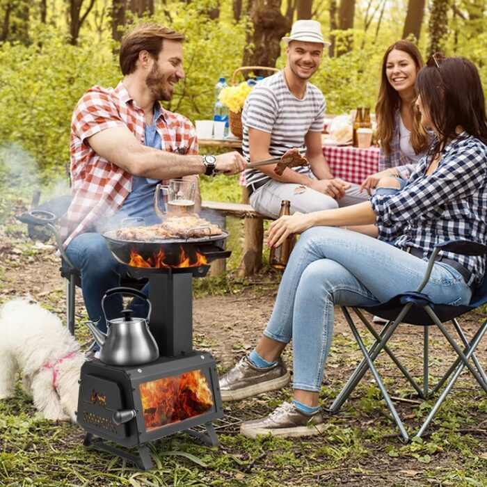 Portable Wood Camping Burning Stove Heater with 2 Cooking Positions - Multi - Image 2