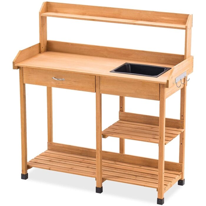 MCombo Potting Bench with Dry Sink, Drawer, Storage Shelves, Wood 0458 - N/A - Image 2