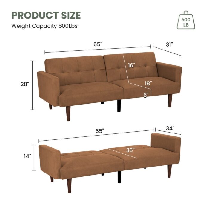 Indoor Sofa Bed with Adjustable Loveseat Couch - Image 2