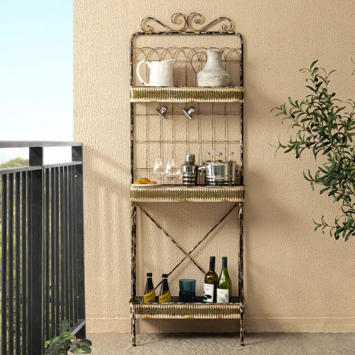 Glitzhome Farmhouse 3 Tier Metal Plant Stands Outdoor Shelving Planter with Trellis