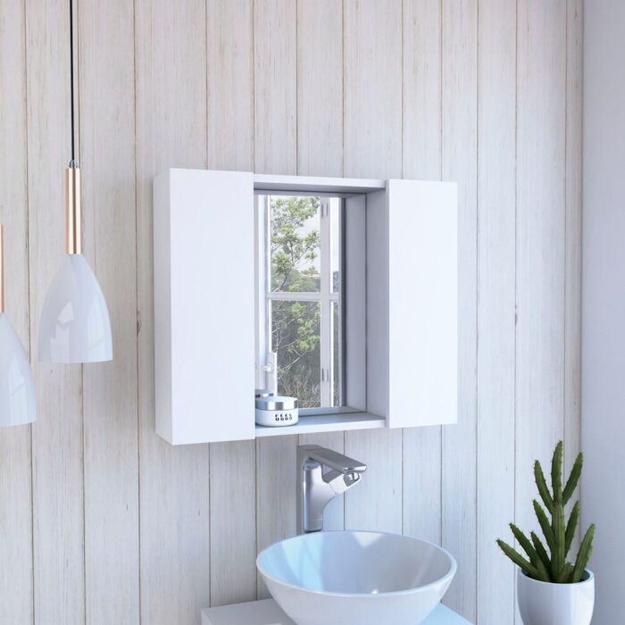23.6" Bathroom Medicine Cabinet with Mirror, Slim Double Door Bathroom Vanity Cabinet Wall Mounted