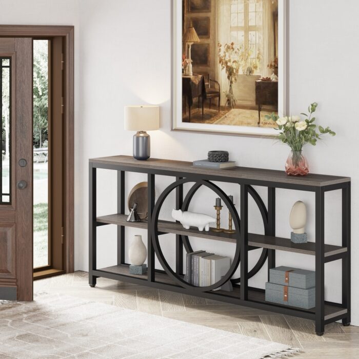 70.9 inch Extra Long Console Table Narrow Sofa Tables with 3 Tier Wood Storage Shelves - Image 2