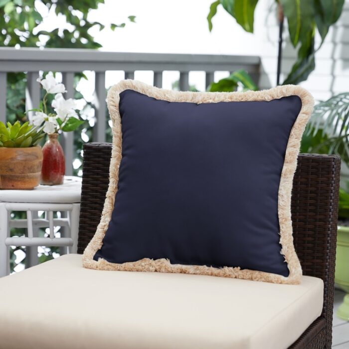 Sunbrella Canvas Navy Indoor/ Outdoor Square Pillow with Fringe