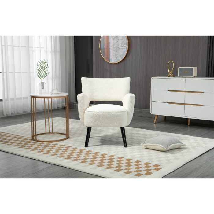 Fabric Accent Arm Chair with Solid Wood Legs for Living Room, Bedroom, Office - Image 2