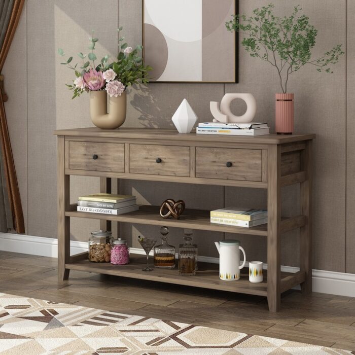 Entryway Console Table with 3 Drawers and 2 Open Shelves - Image 2