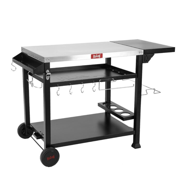 FEASTO 845001L 3-Shelf Indoor Outdoor Movable Food Prep Cart Station with Foldable Side Table - N/A
