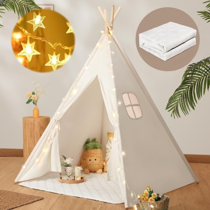 Canvas Teepee Play Tent for Kids In/outdoor Playing with Carry Case