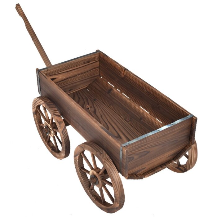 Wood Wagon Planter Pot Stand with Wheels - 47.2" x 17.0" x 21.0"(L x W x H)