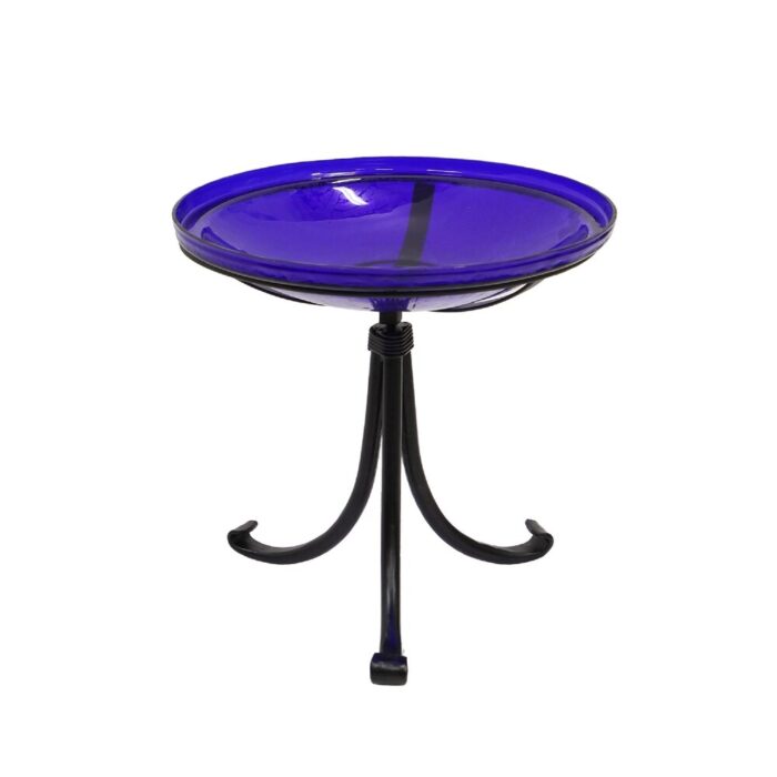 Achla Designs 14"Dia. Round Crackle Glass Birdbath w/Black Wrought Iron Tripod Stand