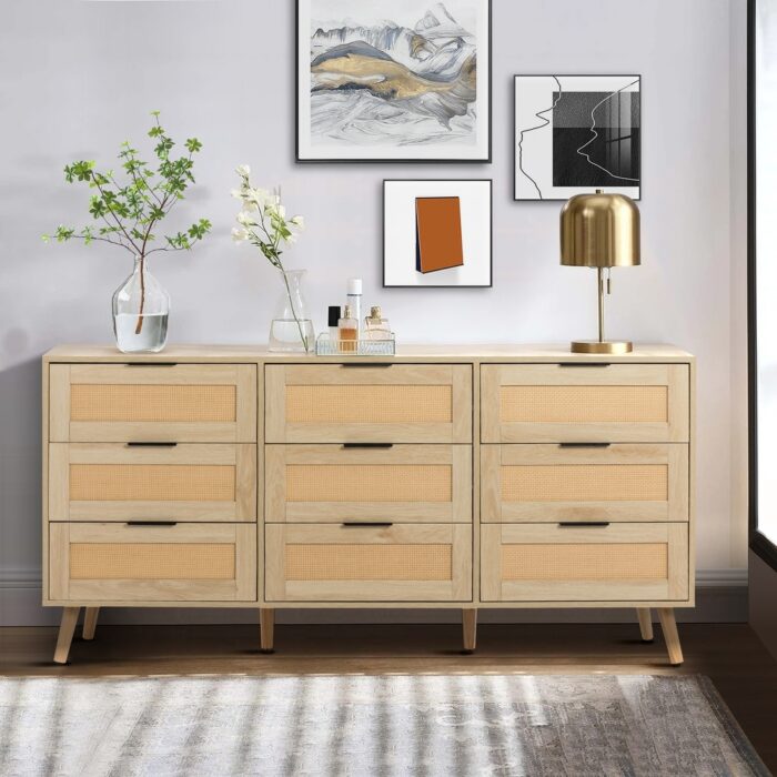 9 Drawers Chest Of Dresser Storage Tower Cabinet Bedroom Organizer Rattan Style