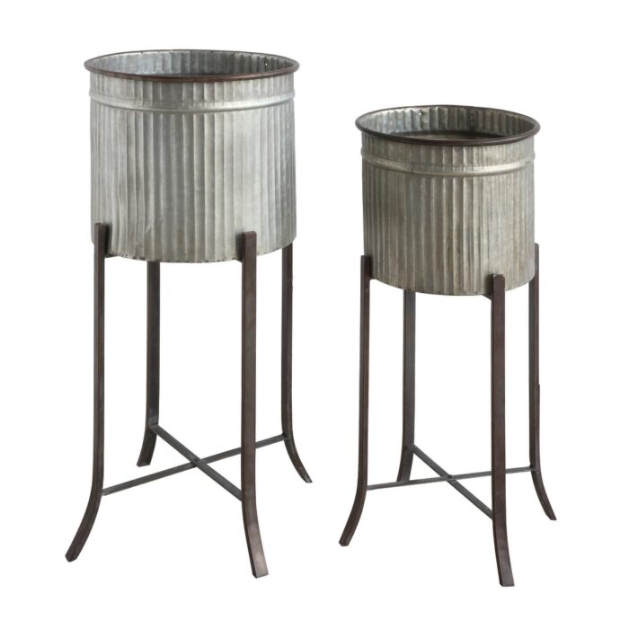 Corrugated Metal Planters on Stands - Image 2