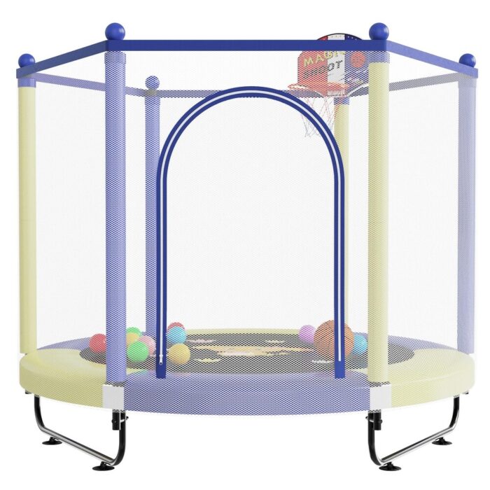 60" Trampoline for Kids, 5 FT Small Toddler Trampoline with Basketball Hoop, Safety Enclosure, Baby Trampoline Toys