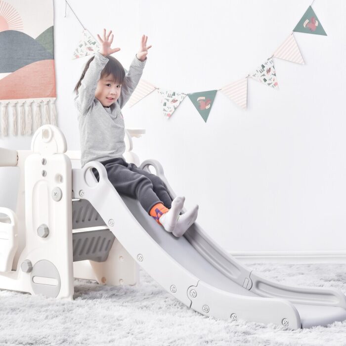 Kids Slide with Bus Play Structure with Basketball Hoop