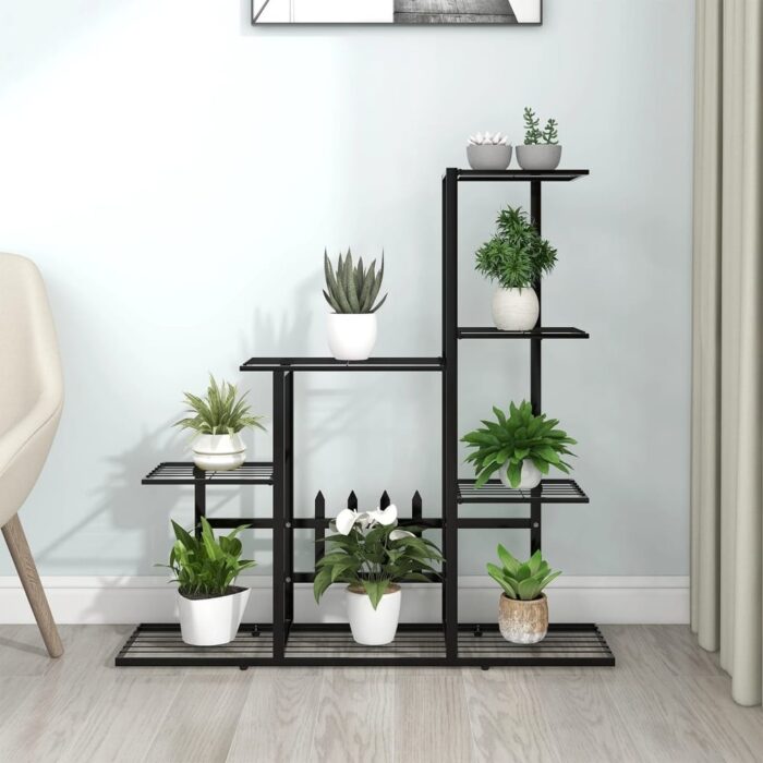 vidaXL Flower Stand with Wheel 37.2"x9.8"x36.4" Black Metal