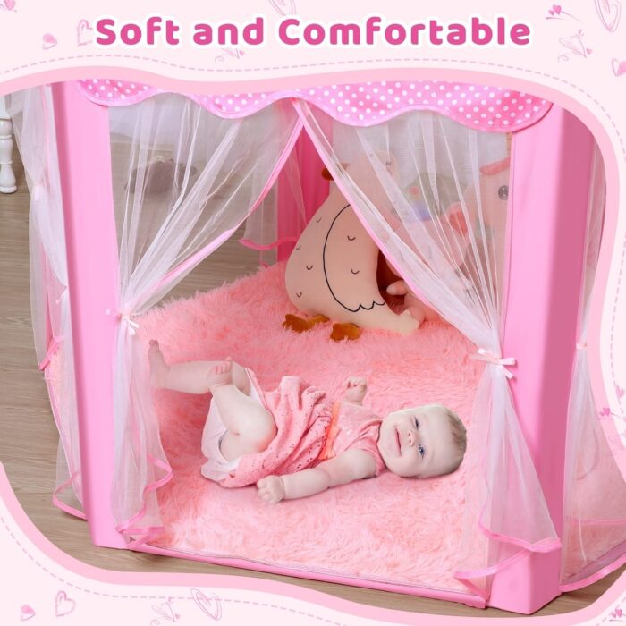 Large Playhouse Kids Castle Play Tent with Star Lights, Play Mat - Image 2