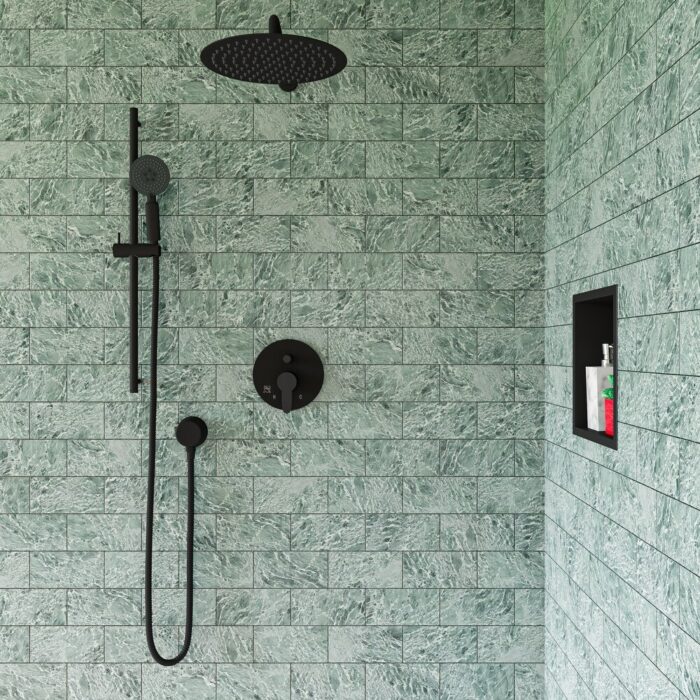Black Matte Shower Valve with Rounded Lever Handle and Diverter - Image 2