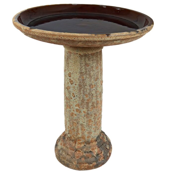 Toulon Outdoor Ceramic Bird Bath - Brown Lava Finish - 24.5" H