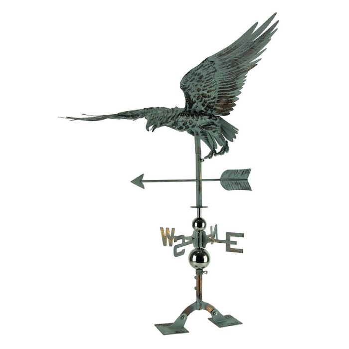 Verdigris Patina Metal Flying Eagle Weather Vane With Roof Mount - 29.53 X 25.98 X 16.54 inches