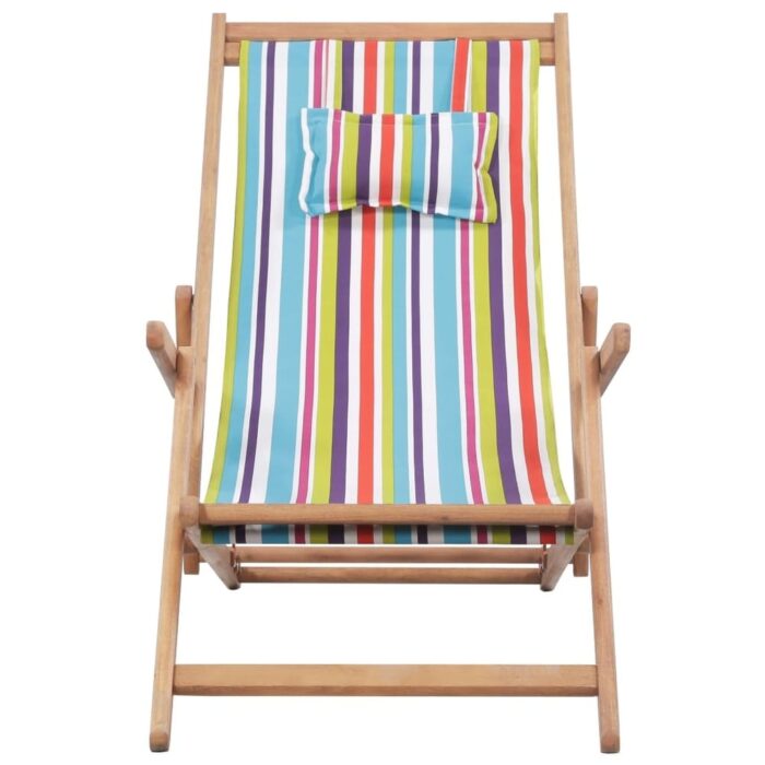 vidaXL Folding Beach Chair Fabric and Wooden Frame Multicolor - 44.1"/46.9"/50" x 31.9"/34.8"/37.4" x 23.6" - Image 2