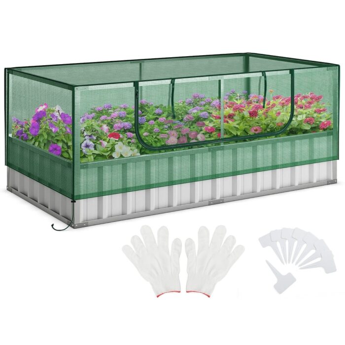 Gymax 69'' x 36'' x 28'' Galvanized Raised Garden Bed w/ Cover Roll-up