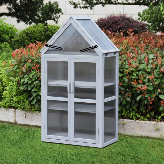 Wood Mini Greenhouse Kit with Adjustable Shelves, Patio Garden Plant Stand - Image 2