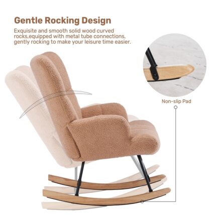 FERPIT Rocking Accent Chair Teddy Upholstered Glider Nursery Accent Chair Padded Seat with High Backrest for Living Room - Image 2