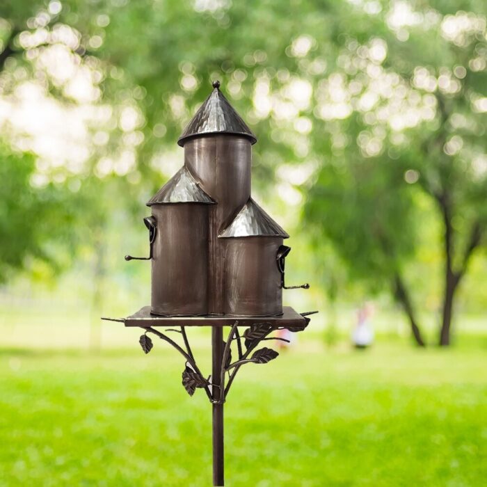 Tall Cylinder Triple Birdhouse Take- Silver Finished - Image 2