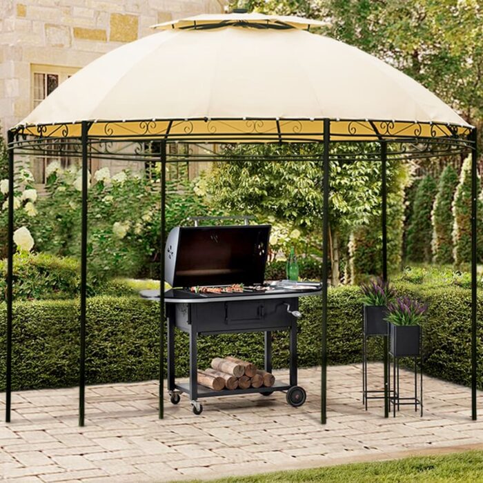 Polyester Outdoor Patio Dome Steel Fabric Round Soft Top Gazebo with Removable Curtains - Image 2