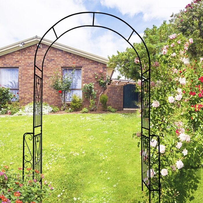 55'' x 94.5'' Black Outdoor Metal Garden Arch Trellis Climbing Plants Support Rose