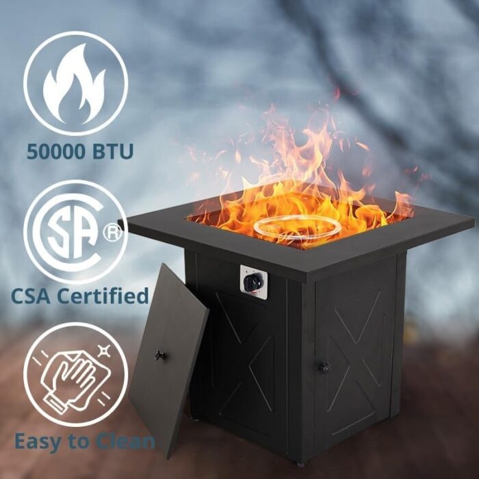 28" Fire Pit Table, Propane Firepit Outdoor Gas Fire Pits Clearance, 50,000 BTU with Metal Tabletop, Lid, Lava Rocks - Image 2
