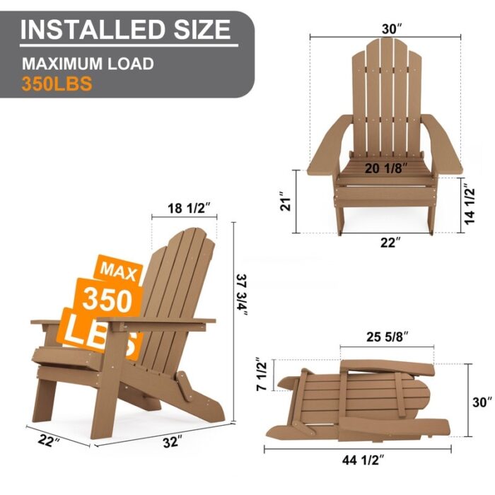 WINSOON 2-Piece All Weather HIPS Outdoor Folding Adirondack Chair with Ottoman - Image 2