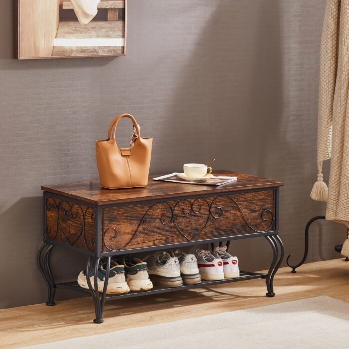 Metal Shoe Rack Bench with Shoe Storage Shelf for Entryway