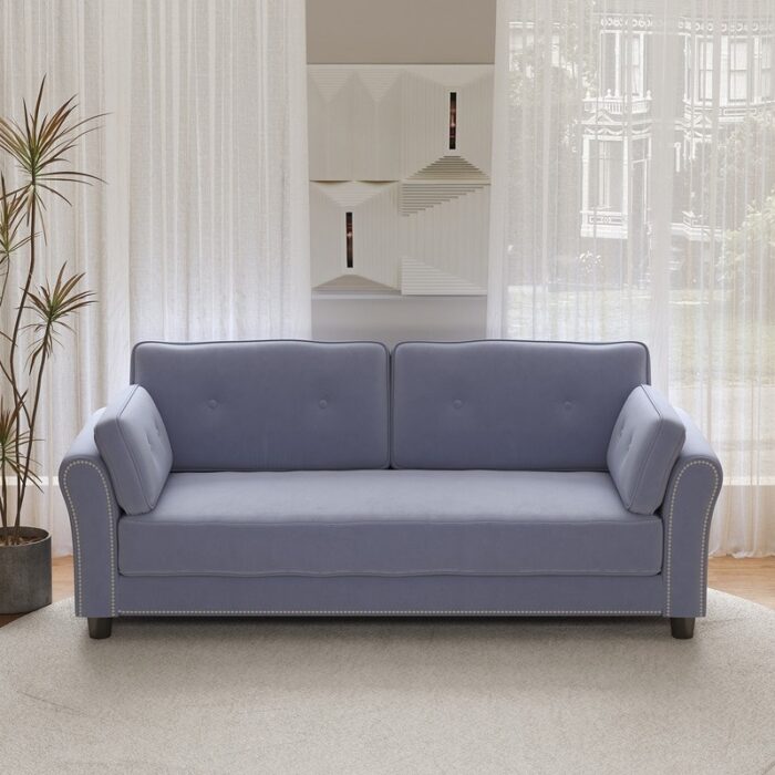 79" Velvet Living Room Apartment Sofa with Two Pillows - Image 2
