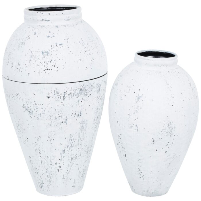 White Metal Tall Distressed Pot Floor Vase (Set of 2) - Image 2