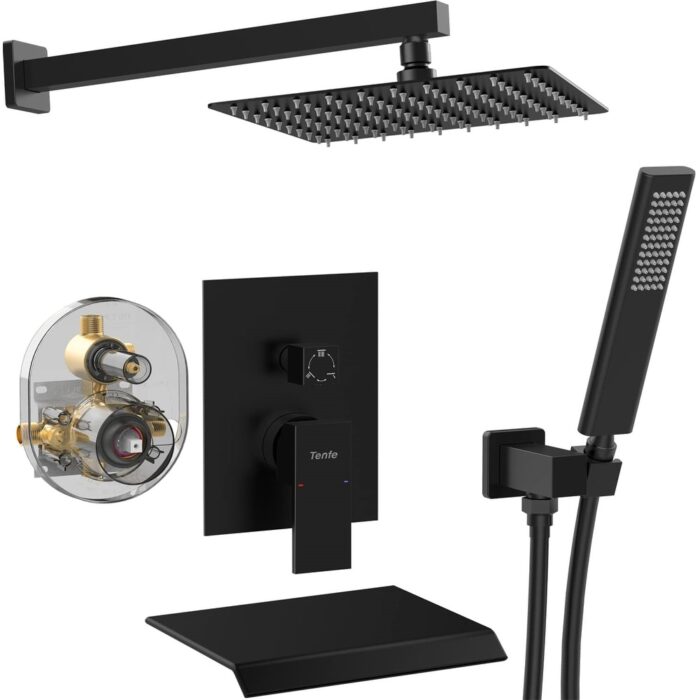 Matte Black Shower Faucet Set Waterfall Shower System for Bathroom