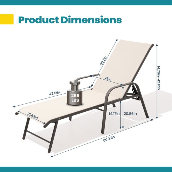 Pellebant 2PCS Outdoor Lounge Chair Aluminum with Adjustable Backrest - N/A - Image 2